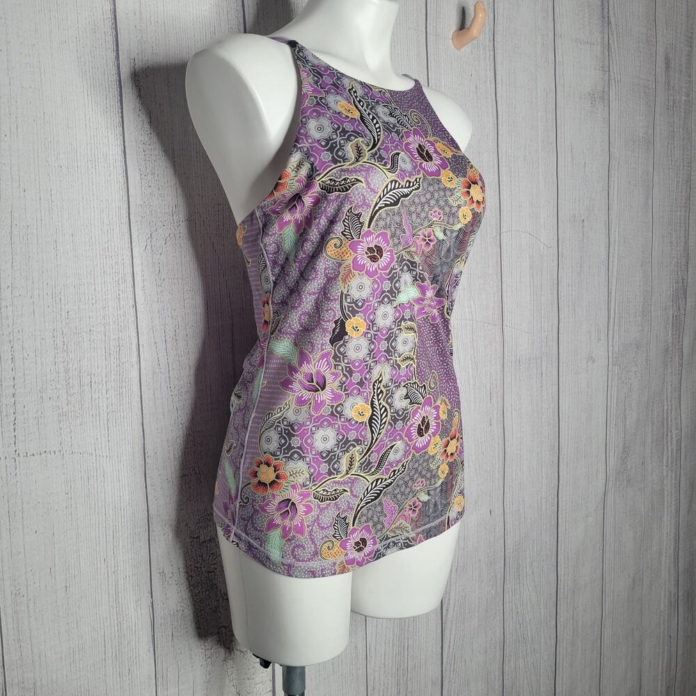 Prana Floral Purple Paisley Print Strappy Top With Built In Bra Size S